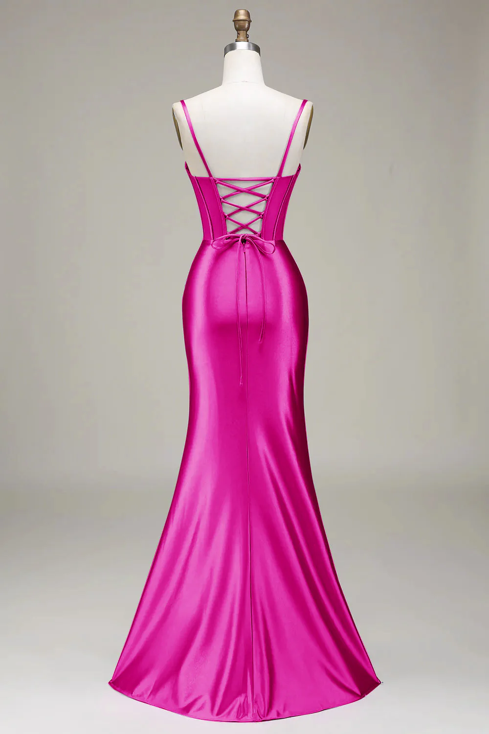 Stylish Mermaid Spaghetti Straps Purple Corset Prom Dress with Split Front - Image 12