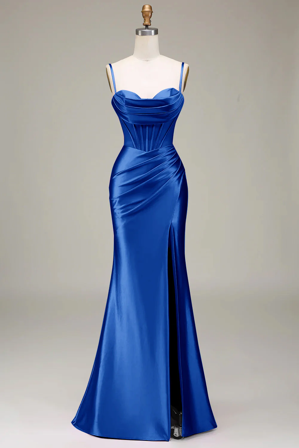 Stylish Mermaid Spaghetti Straps Purple Corset Prom Dress with Split Front - Image 9