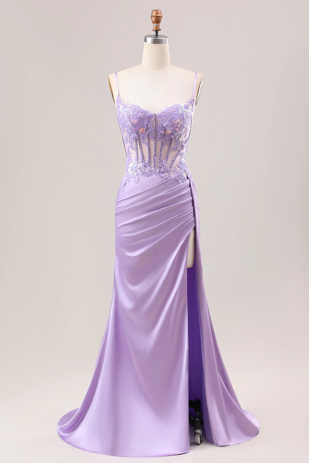 Stylish Sage Mermaid Pleated Sequin Corset Long Prom Dress With High Slit - Image 10