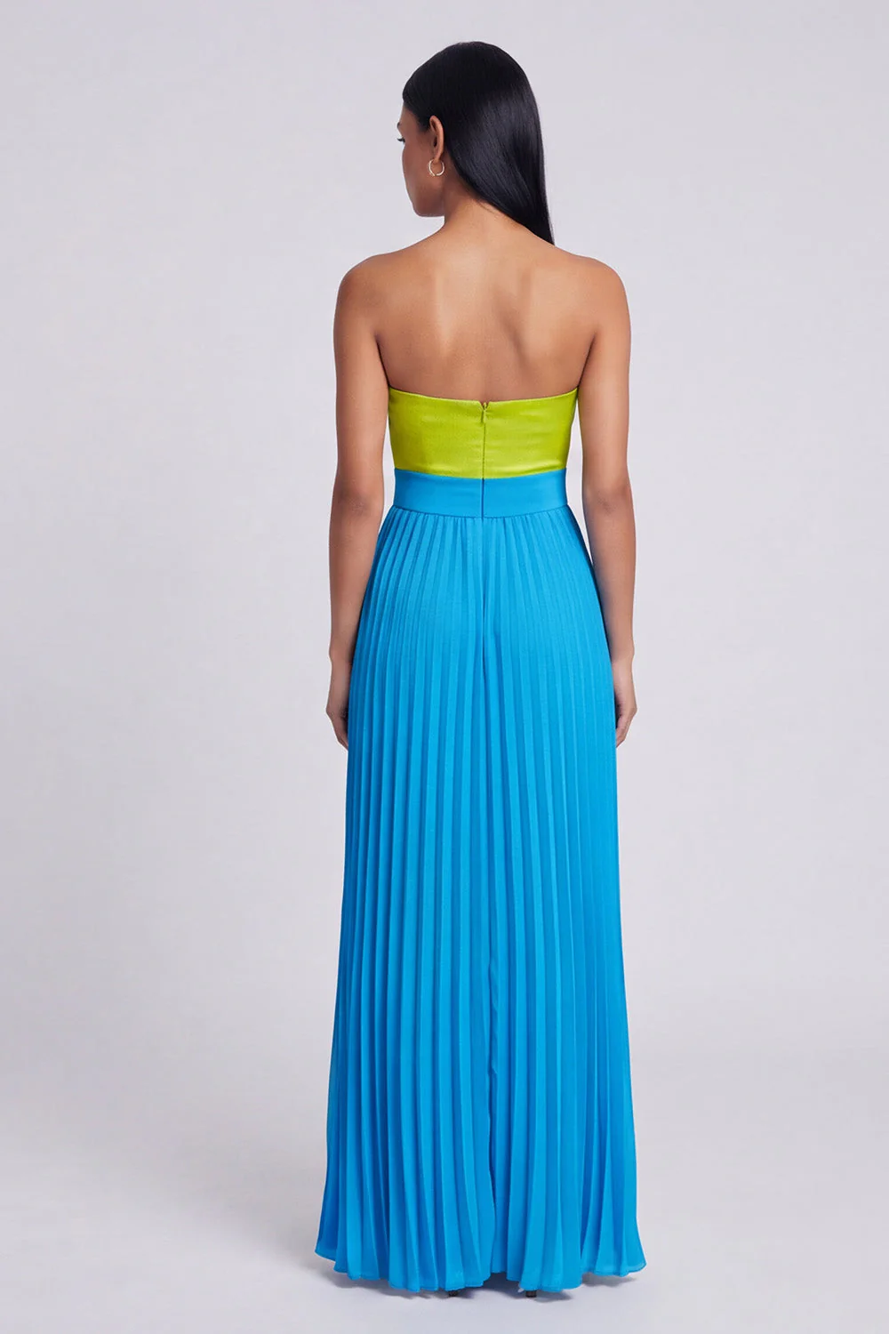 Sweetheart A-Line Green and Blue Pleated Maxi Dress with Bow - Image 2