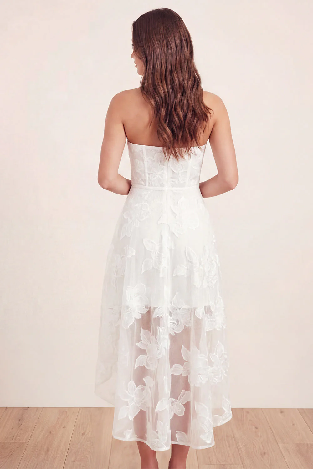 Sweetheart A-Line White Floral Corset Asymmetrical Midi Graduation Dress - Image 2