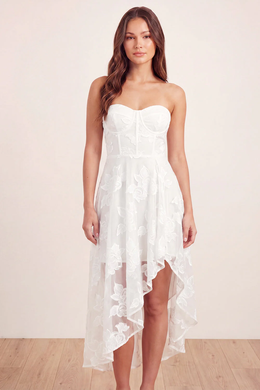 Sweetheart A-Line White Floral Corset Asymmetrical Midi Graduation Dress - Image 3
