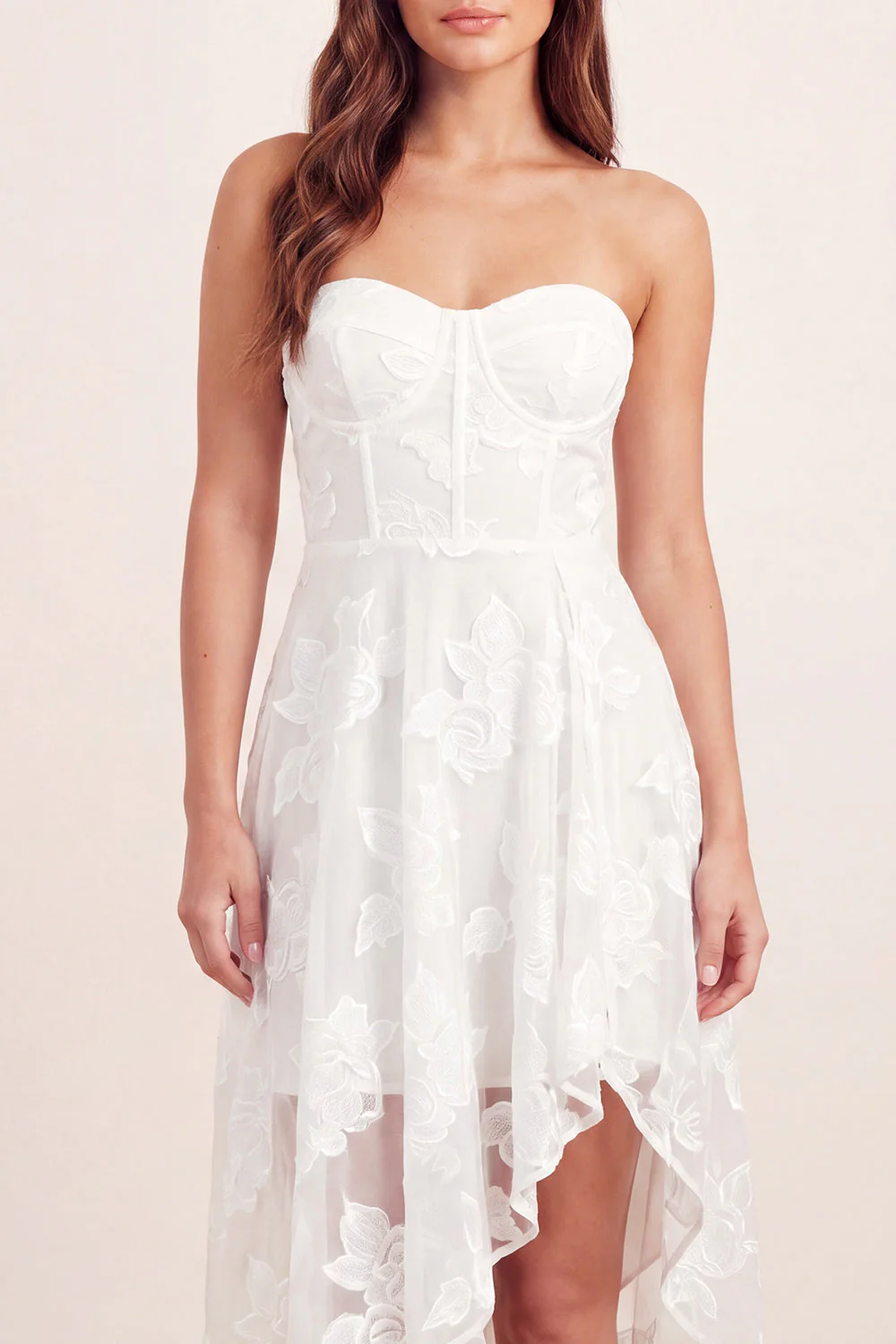 Sweetheart A-Line White Floral Corset Asymmetrical Midi Graduation Dress - Image 4