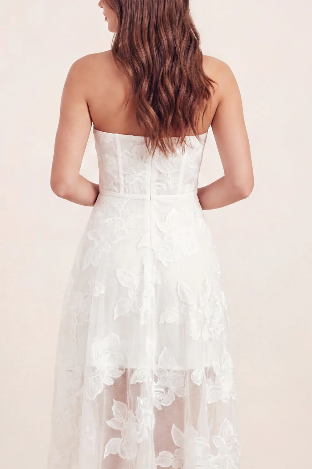 Sweetheart A-Line White Floral Corset Asymmetrical Midi Graduation Dress - Image 5