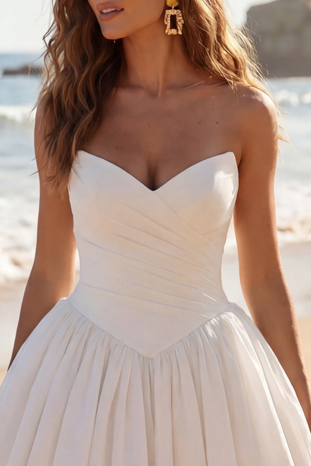 Sweetheart Ivory Ruched A-Line Mini Graduation Dress - Image 3