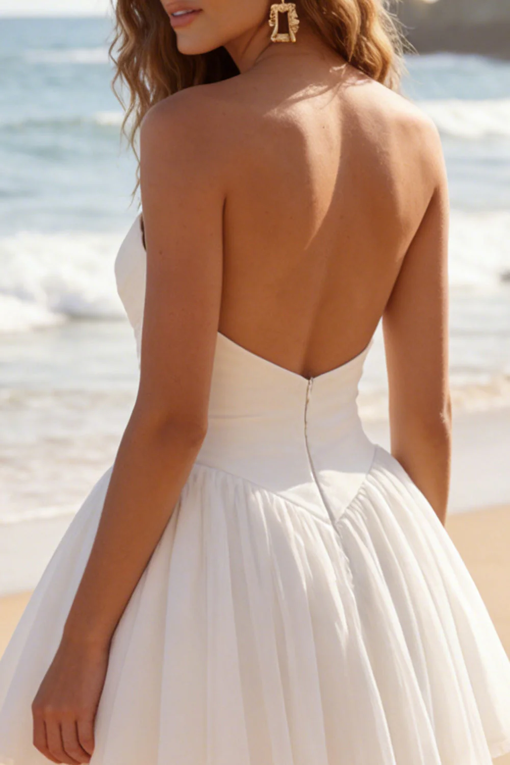 Sweetheart Ivory Ruched A-Line Mini Graduation Dress - Image 4