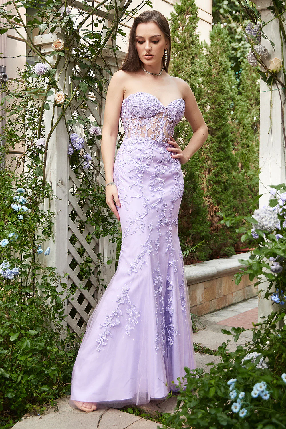 Sweetheart Neck Mermaid Long Purple Prom Dress With Appliques - Image 3