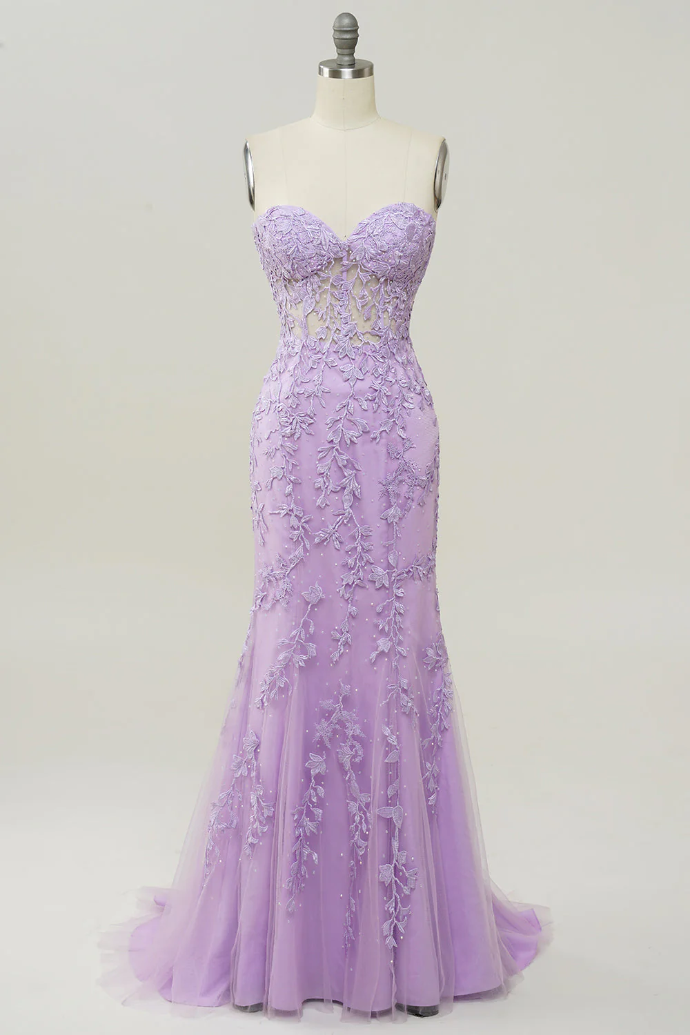 Sweetheart Neck Mermaid Long Purple Prom Dress With Appliques - Image 7