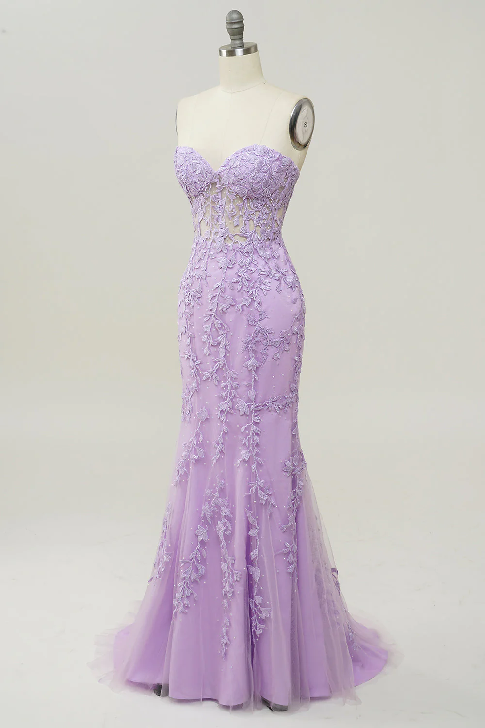 Sweetheart Neck Mermaid Long Purple Prom Dress With Appliques - Image 9