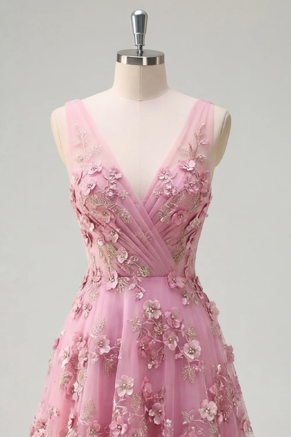 Taro 3D Flowers A Line V-Neck High-Low Prom Dress - Image 5
