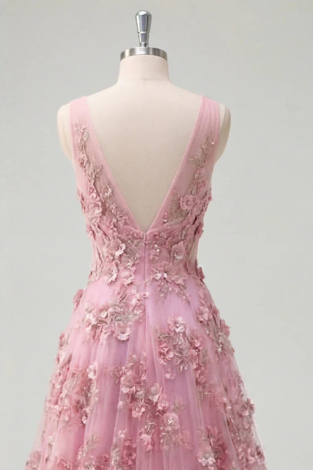 Taro 3D Flowers A Line V-Neck High-Low Prom Dress - Image 6
