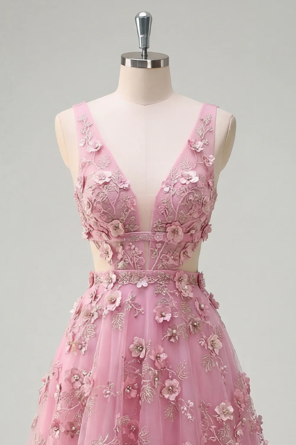 Taro A Line Cut Out V-Neck Long Prom Dress with 3D Flowers - Image 5