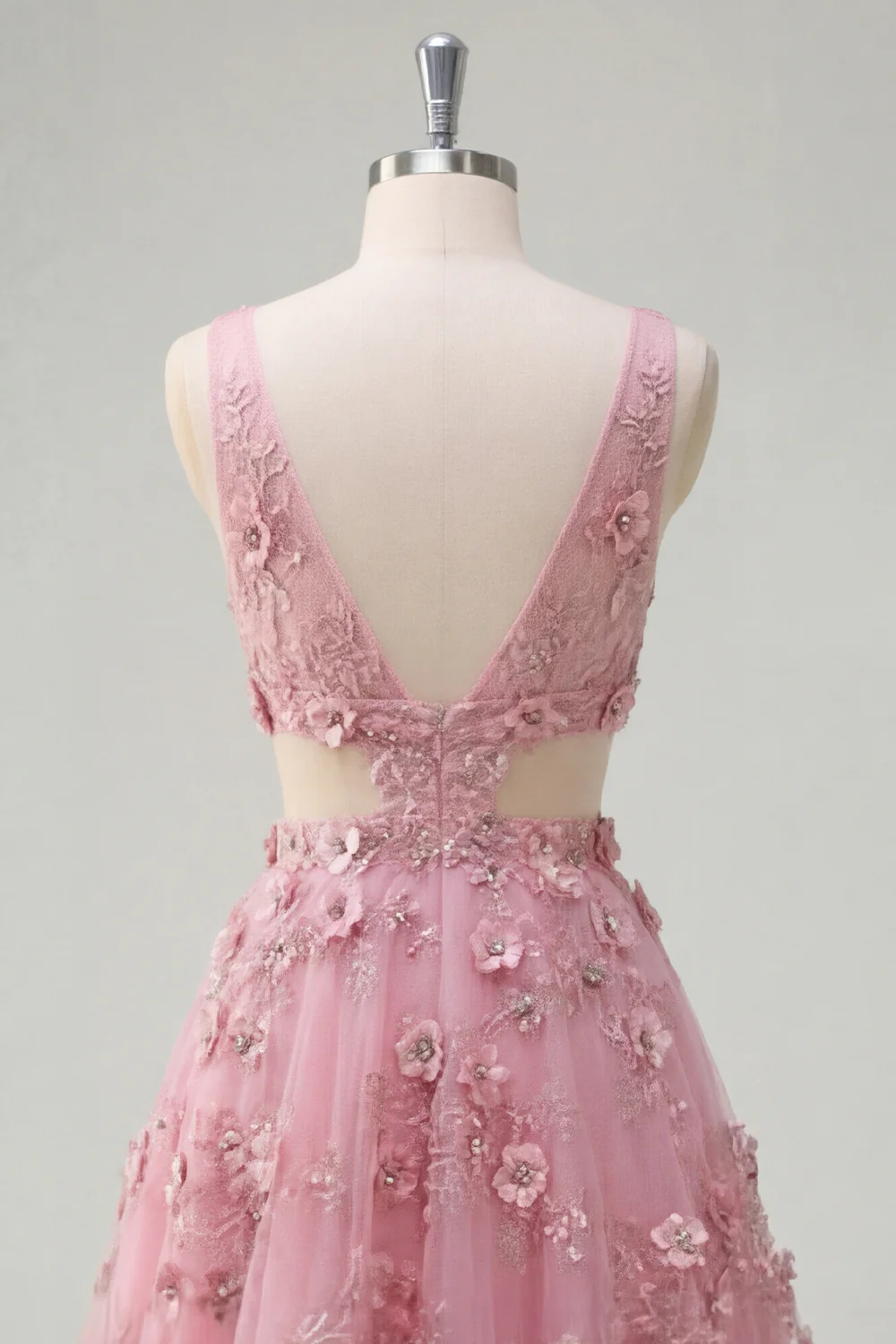Taro A Line Cut Out V-Neck Long Prom Dress with 3D Flowers - Image 6