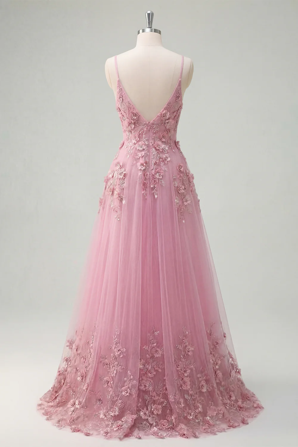 Taro A Line Spaghetti Straps Long Prom Dress with 3D Flowers - Image 4