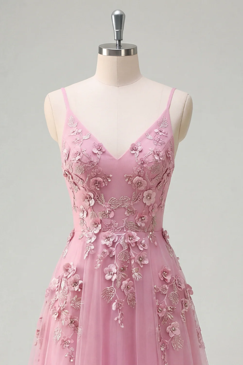 Taro A Line Spaghetti Straps Long Prom Dress with 3D Flowers - Image 5
