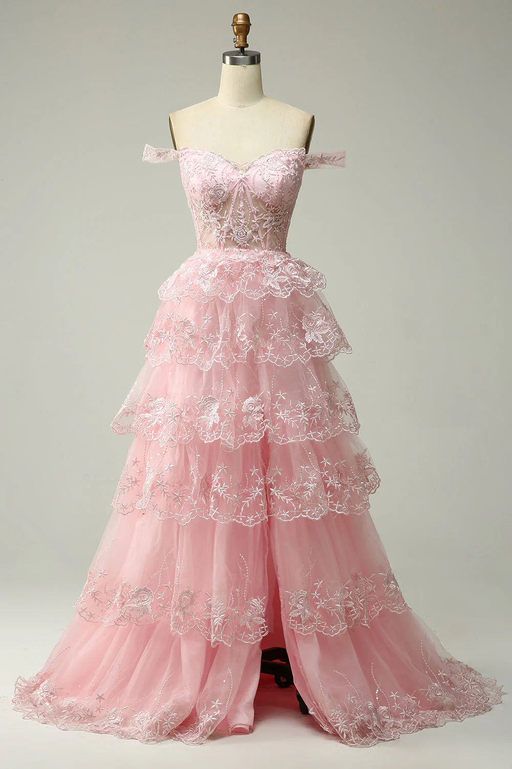 Princess A Line Off the Shoulder Blue Long Prom Dress with Appliques - Image 10