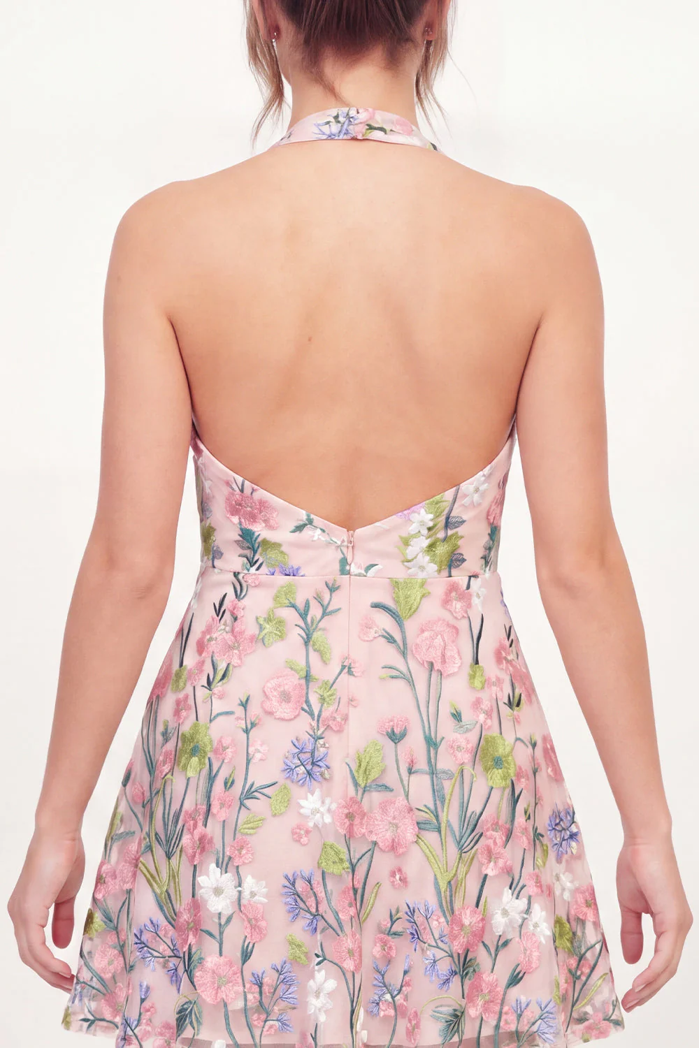 Pink A-Line Halter Neck Embroidered Mini Graduation Dress - Image 4