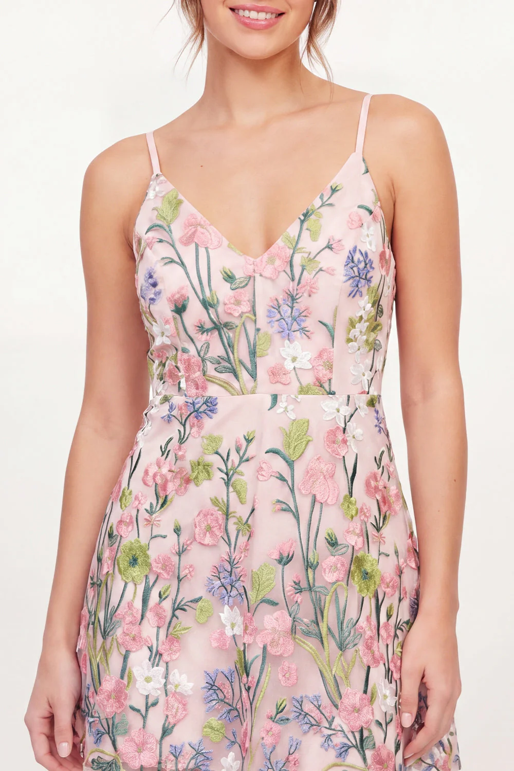 Floral Pink A-Line Embroidered Mini Graduation Dress - Image 3