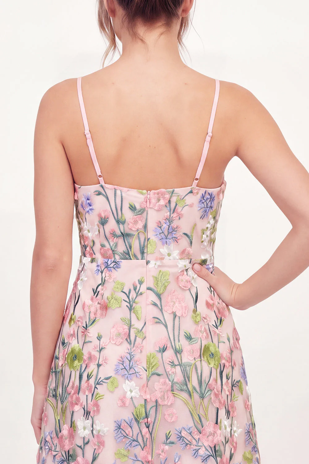 Floral Pink A-Line Embroidered Mini Graduation Dress - Image 4