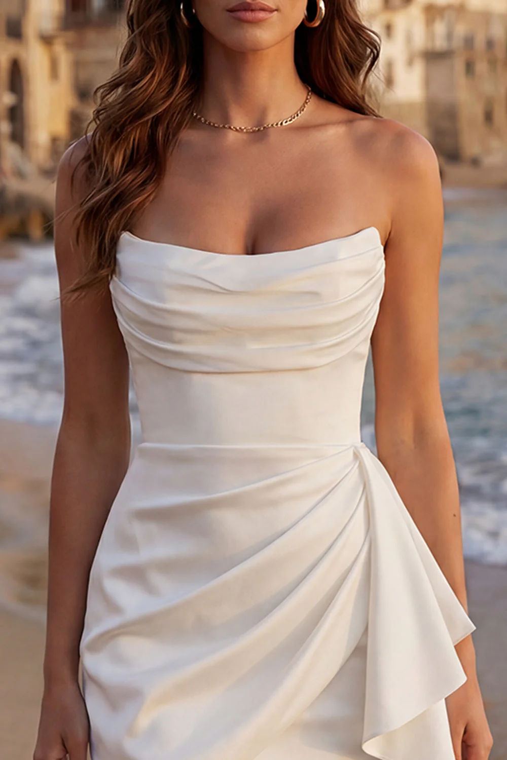 Tulle Ivory Sweetheart Ruched Mini Graduation Dress with Ruffles - Image 3