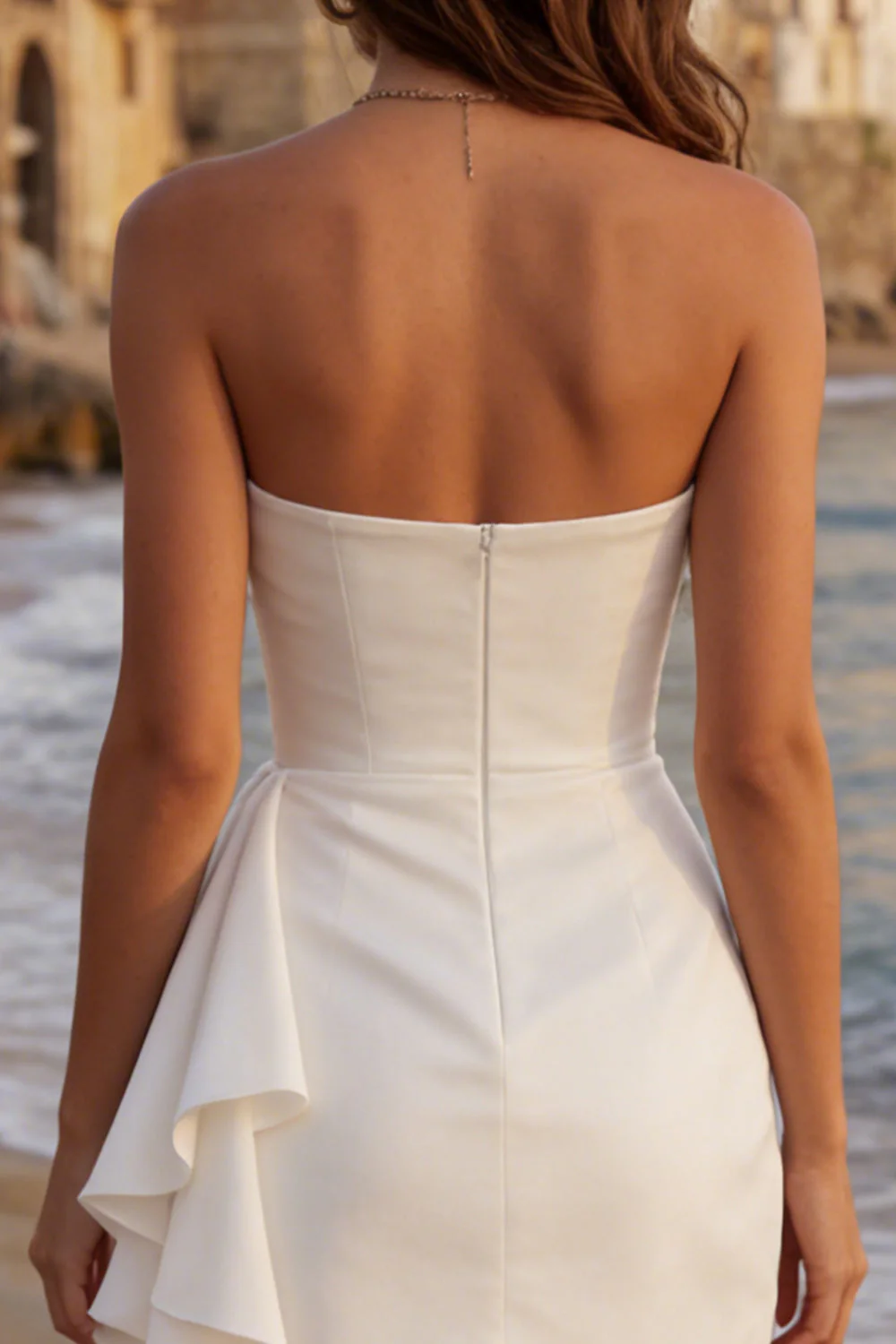 Tulle Ivory Sweetheart Ruched Mini Graduation Dress with Ruffles - Image 4