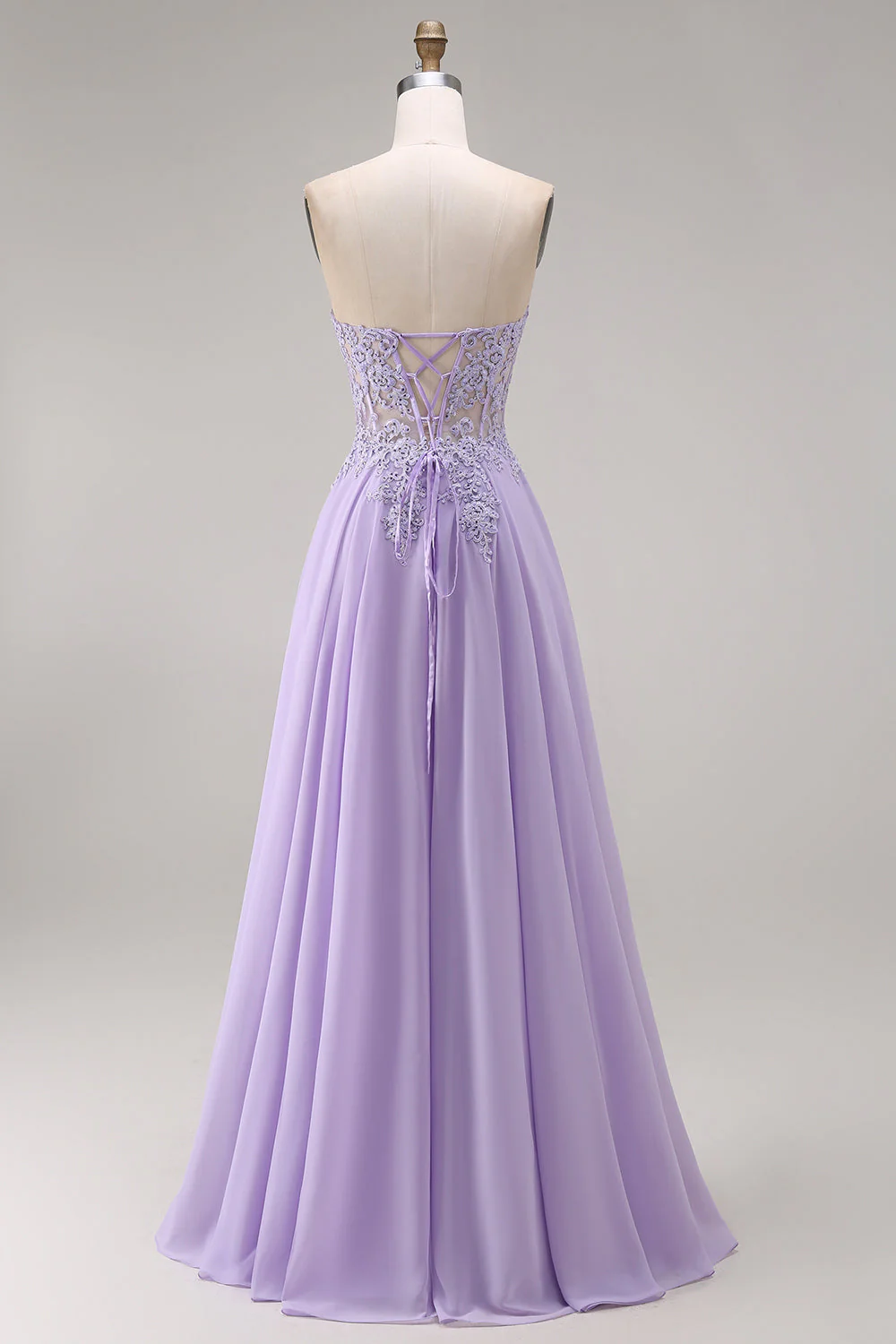 Strapless Lilac Corset A-Line Long Prom Dress with Lace Up Back - Image 2