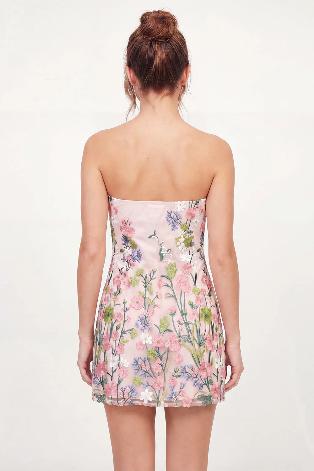 Strapless Floral Bodycon Embroidered Pink Graduation Dress - Image 2