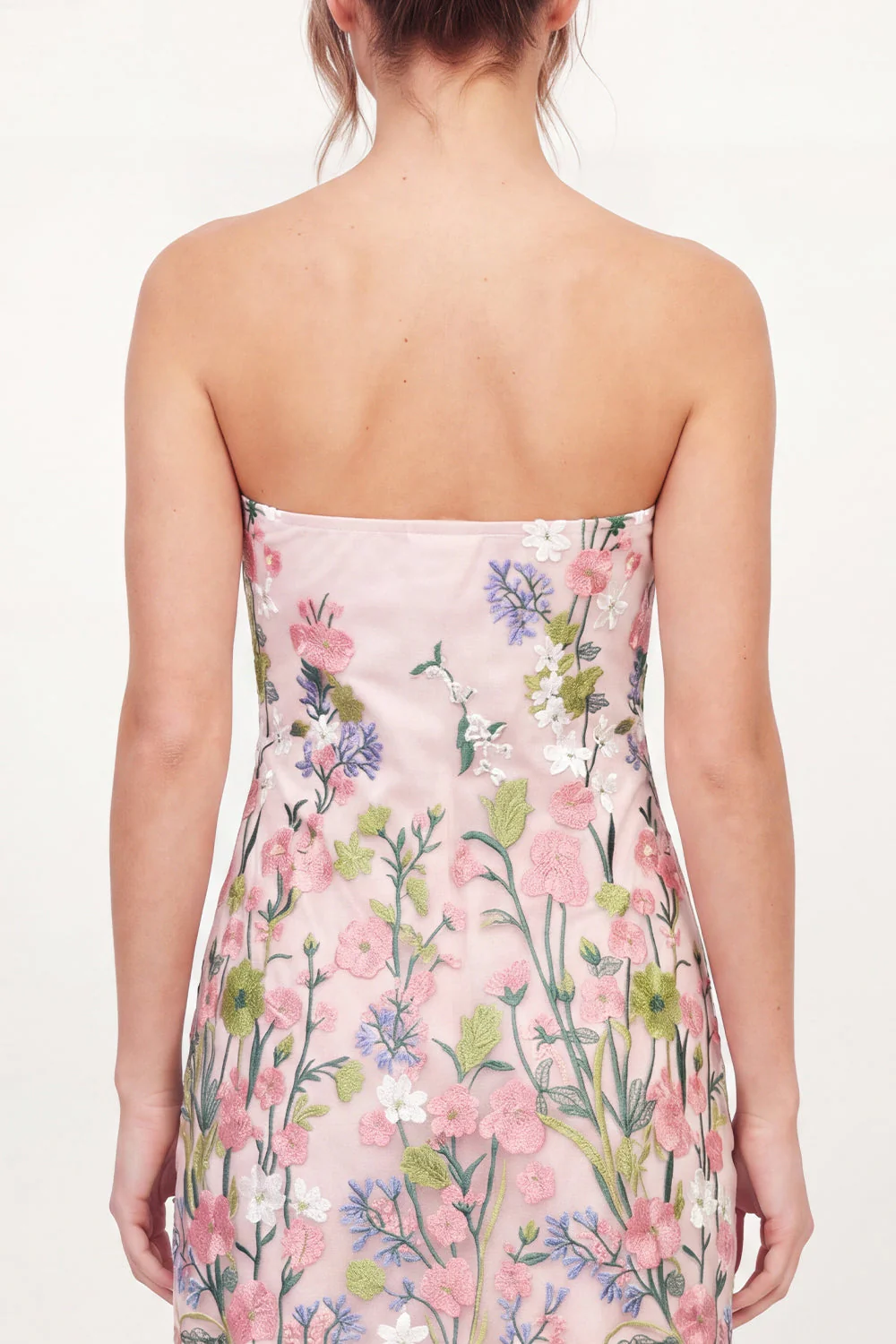 Strapless Floral Bodycon Embroidered Pink Graduation Dress - Image 4