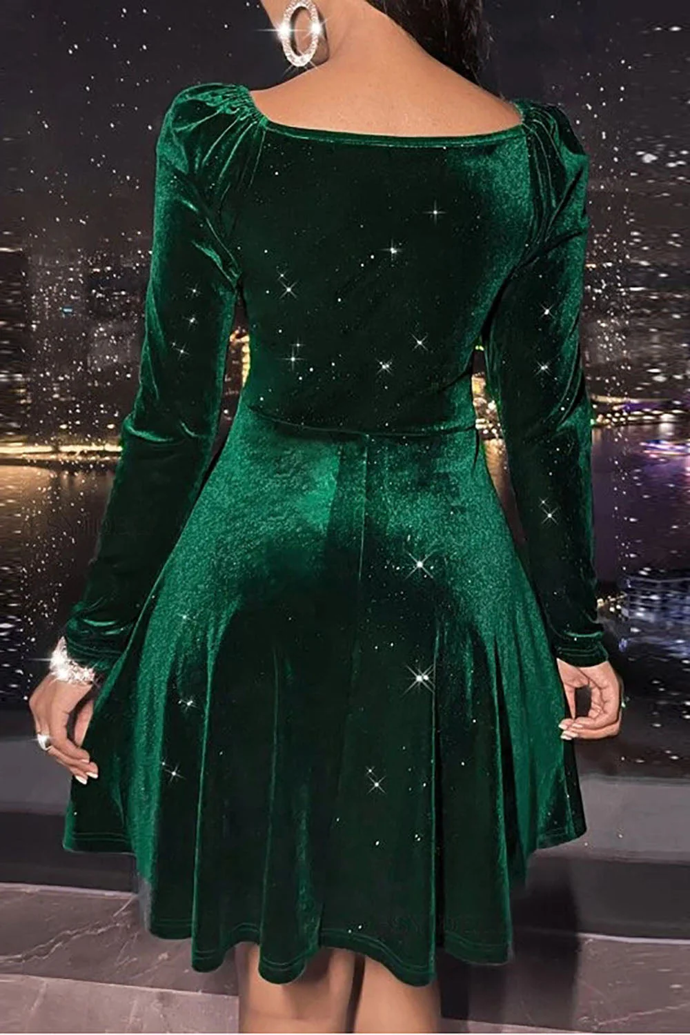 V-Neck Green Velvet Christmas Dress - Image 2