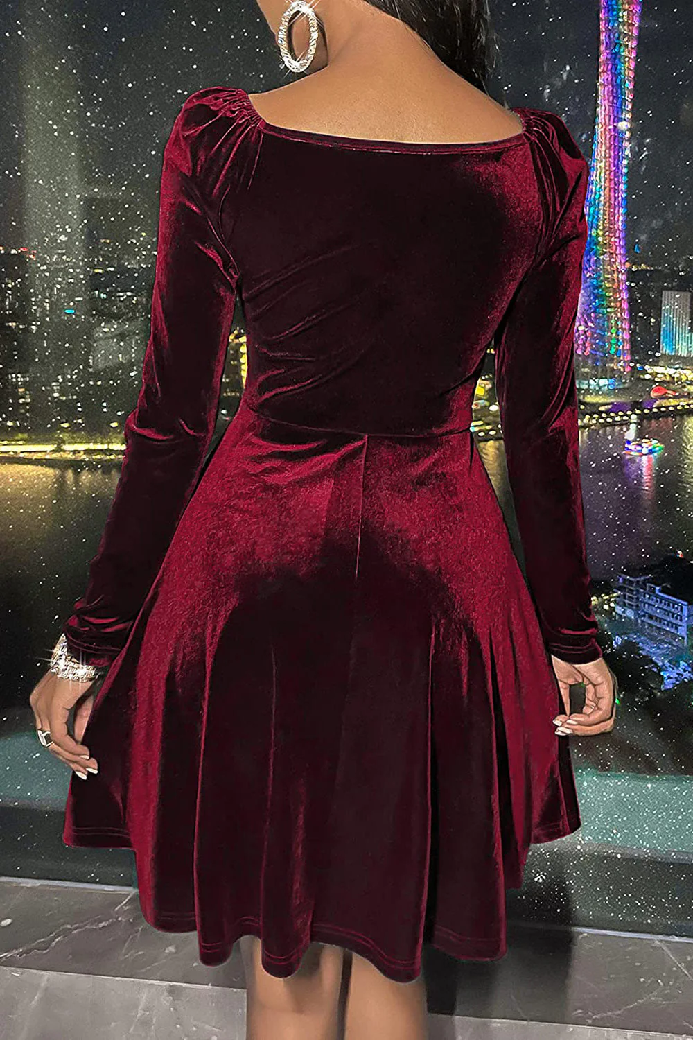 V-Neck Green Velvet Christmas Dress - Image 6