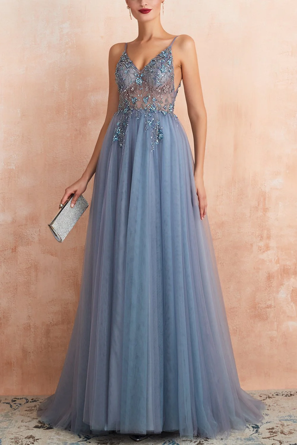 V-neck Slit Tulle Dress - Image 4