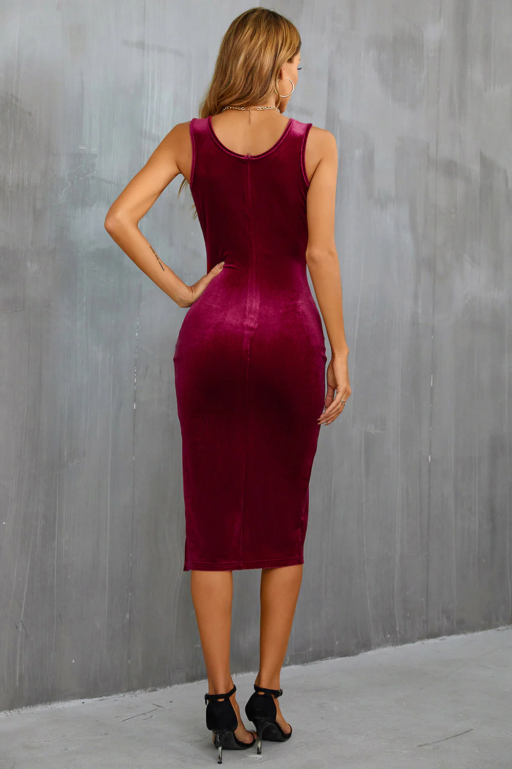 Velvet Black Cocktail Party Dress with Slit - Image 14