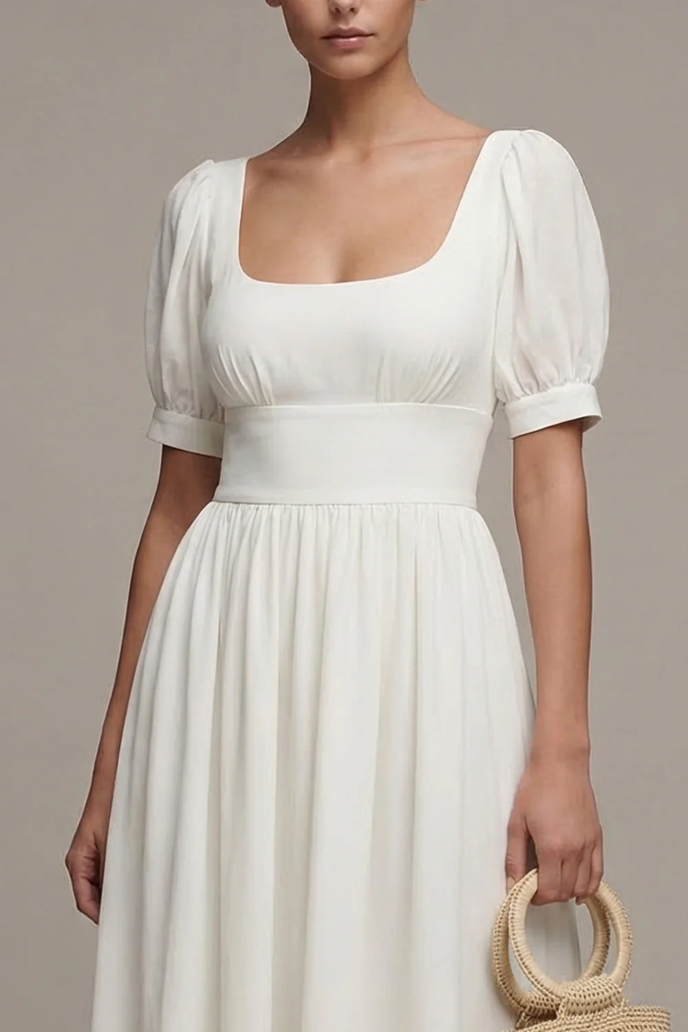 White A Line Chiffon Puff Sleeves Long Engagement Dress - Image 3