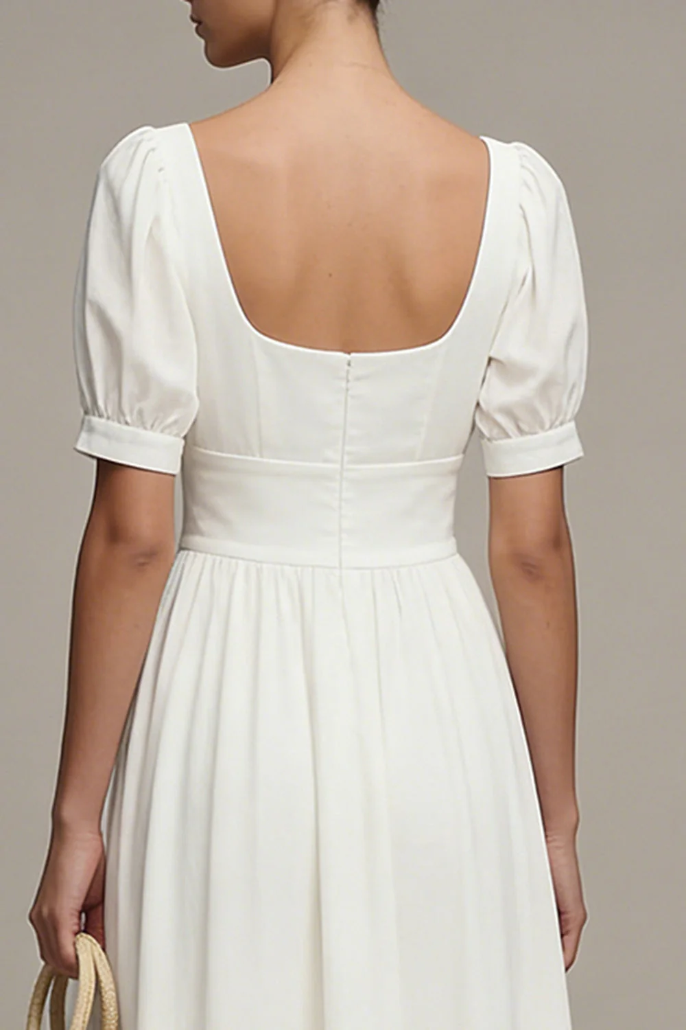 White A Line Chiffon Puff Sleeves Long Engagement Dress - Image 4