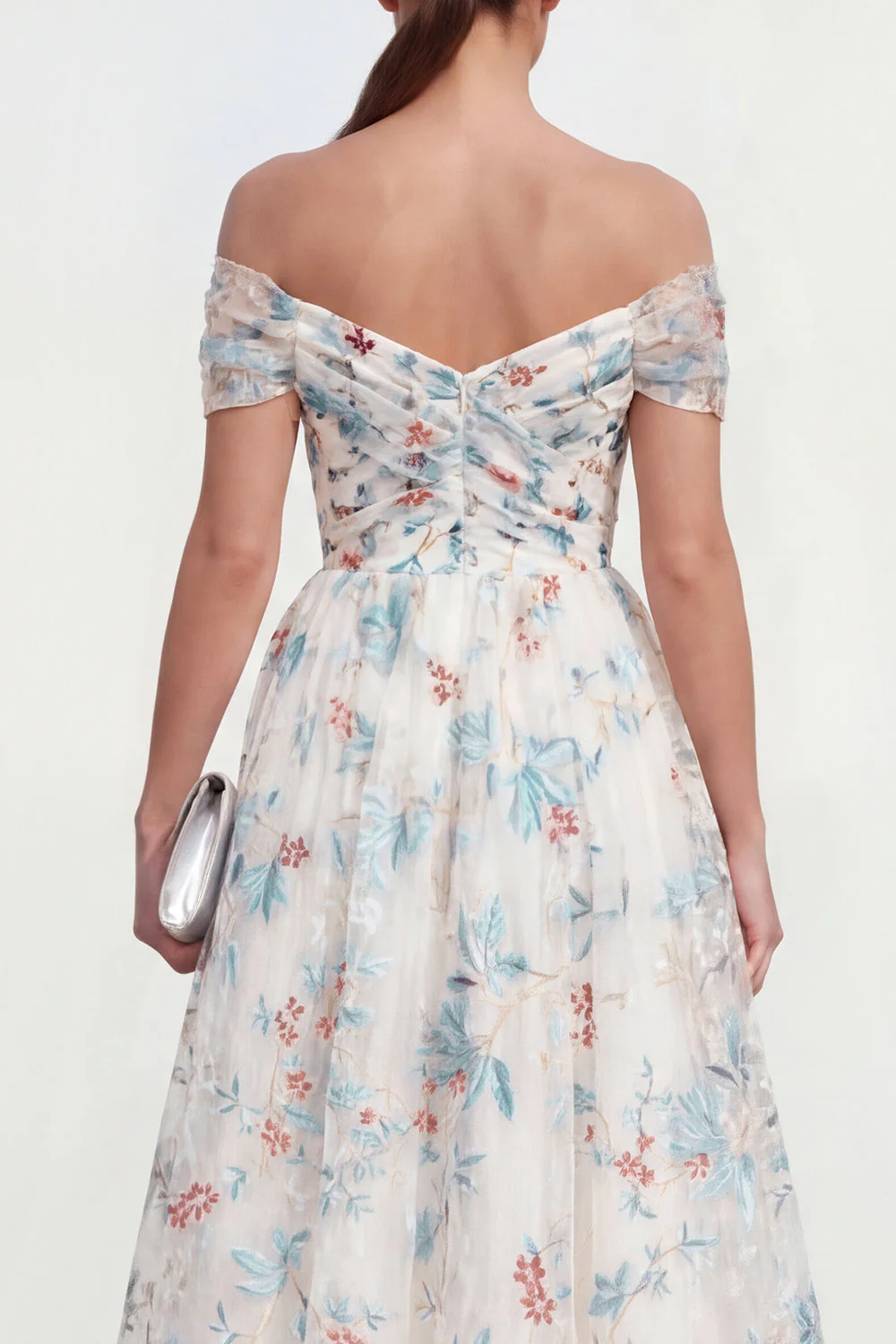 White A Line Off The Shoulder Midi Multi Floral Dress - Image 4
