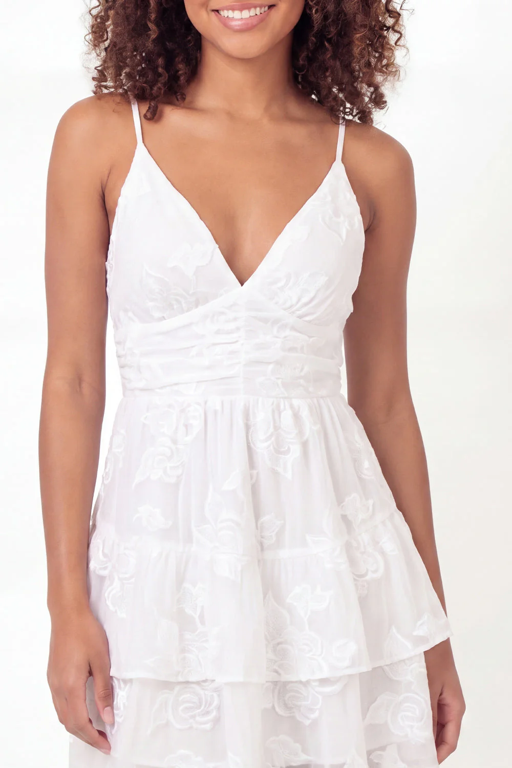 White A-Line Spaghetti Straps Floral Mini Graduation Dress - Image 4