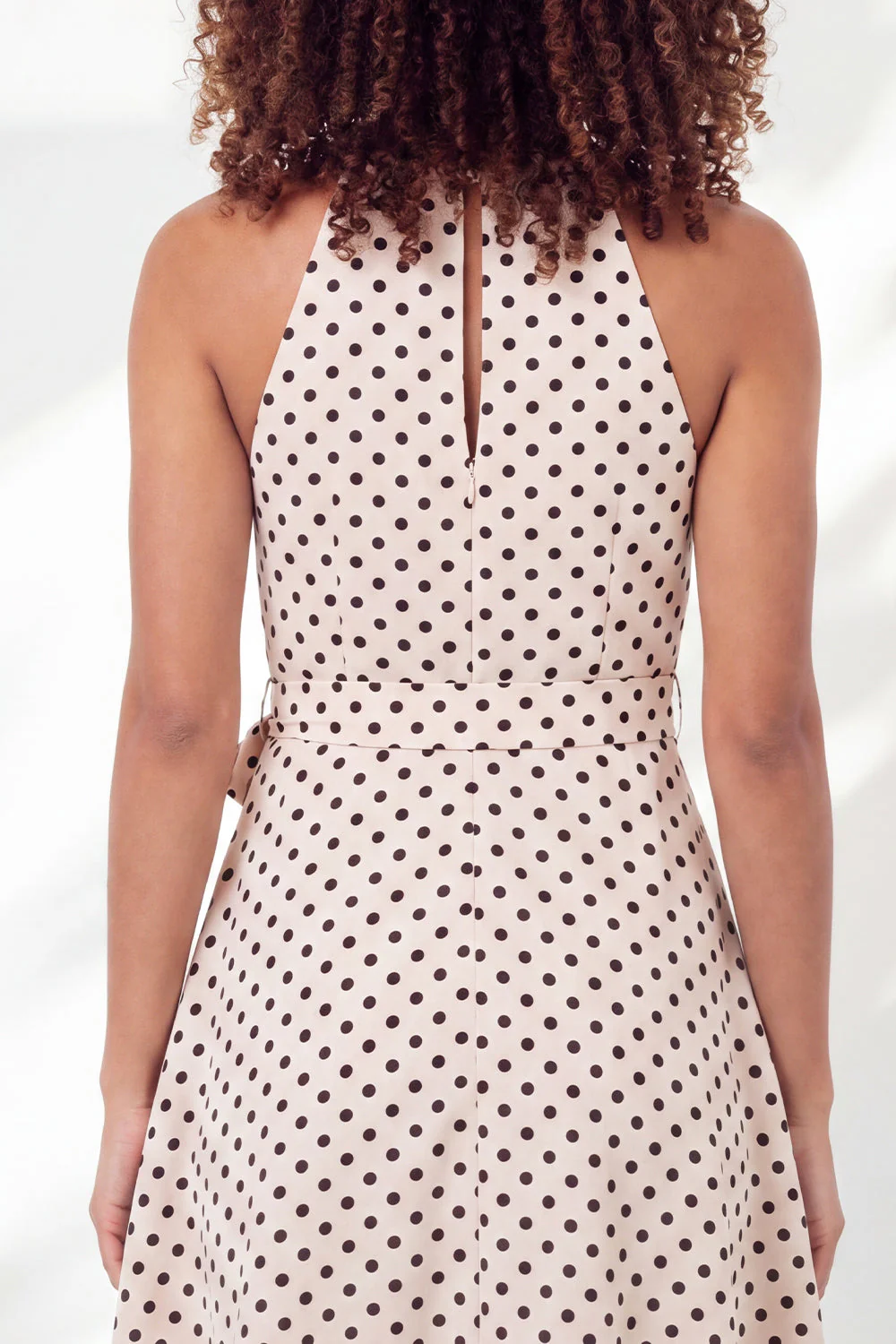 White Black Dot A-Line Halter Neck Mini Graduation Dress with Belt - Image 4