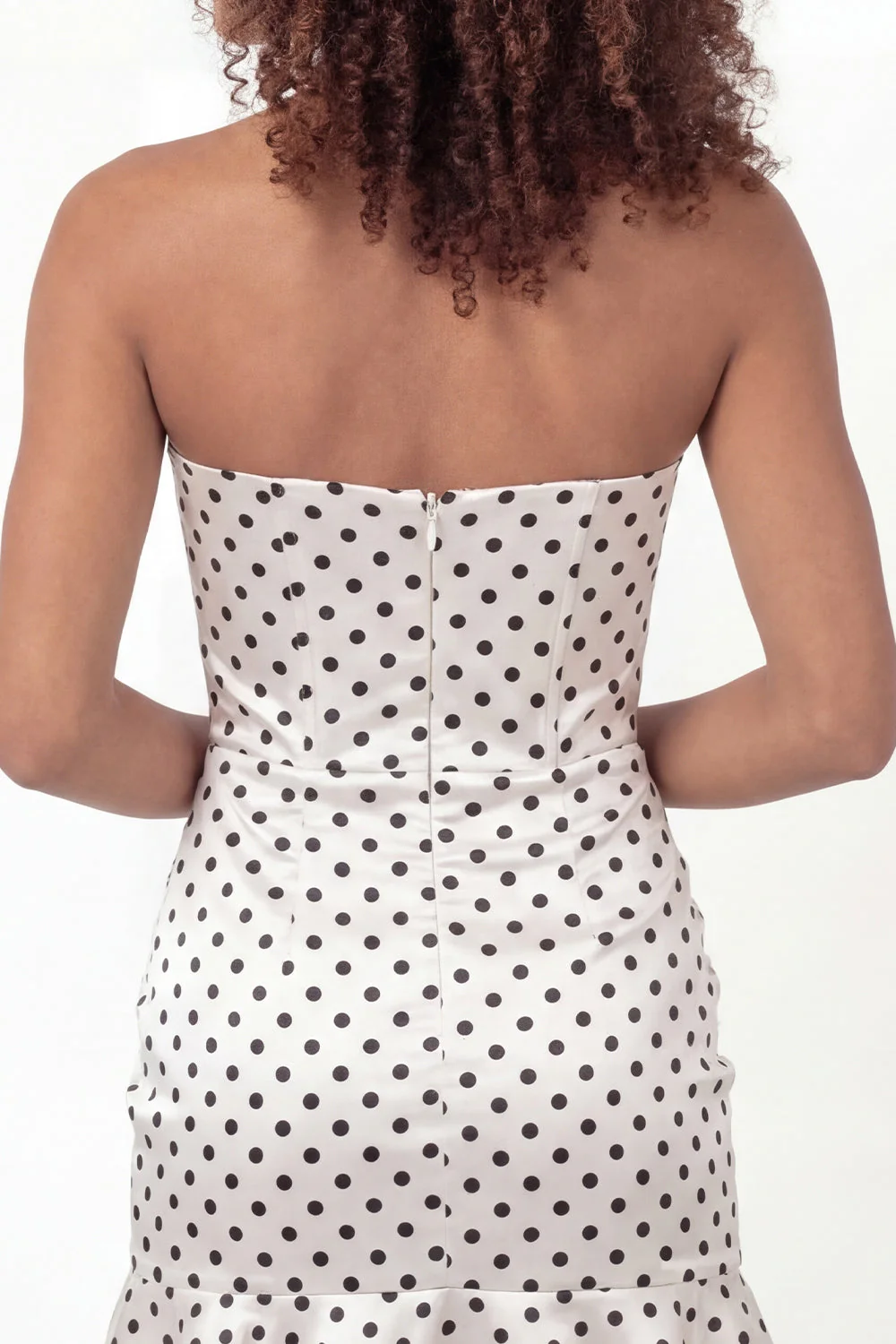 White Black Dot Bodycon Sweetheart Corset Mini Dress with Ruffles - Image 5