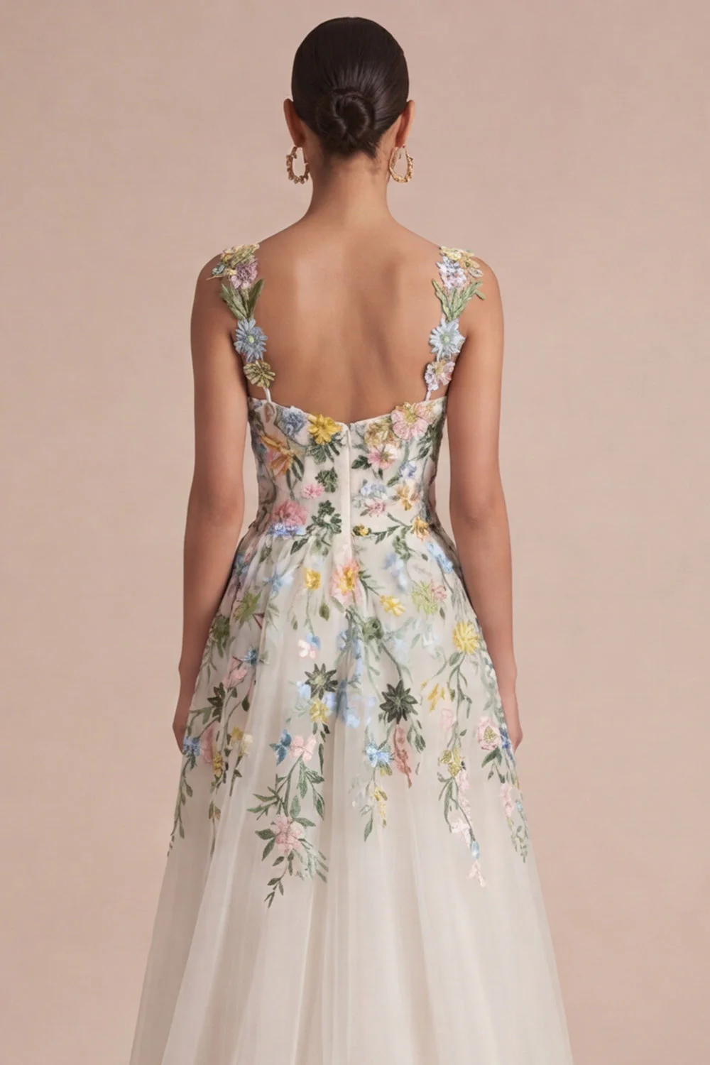 White Floral A Line Corset Square Neck Midi Dress - Image 4