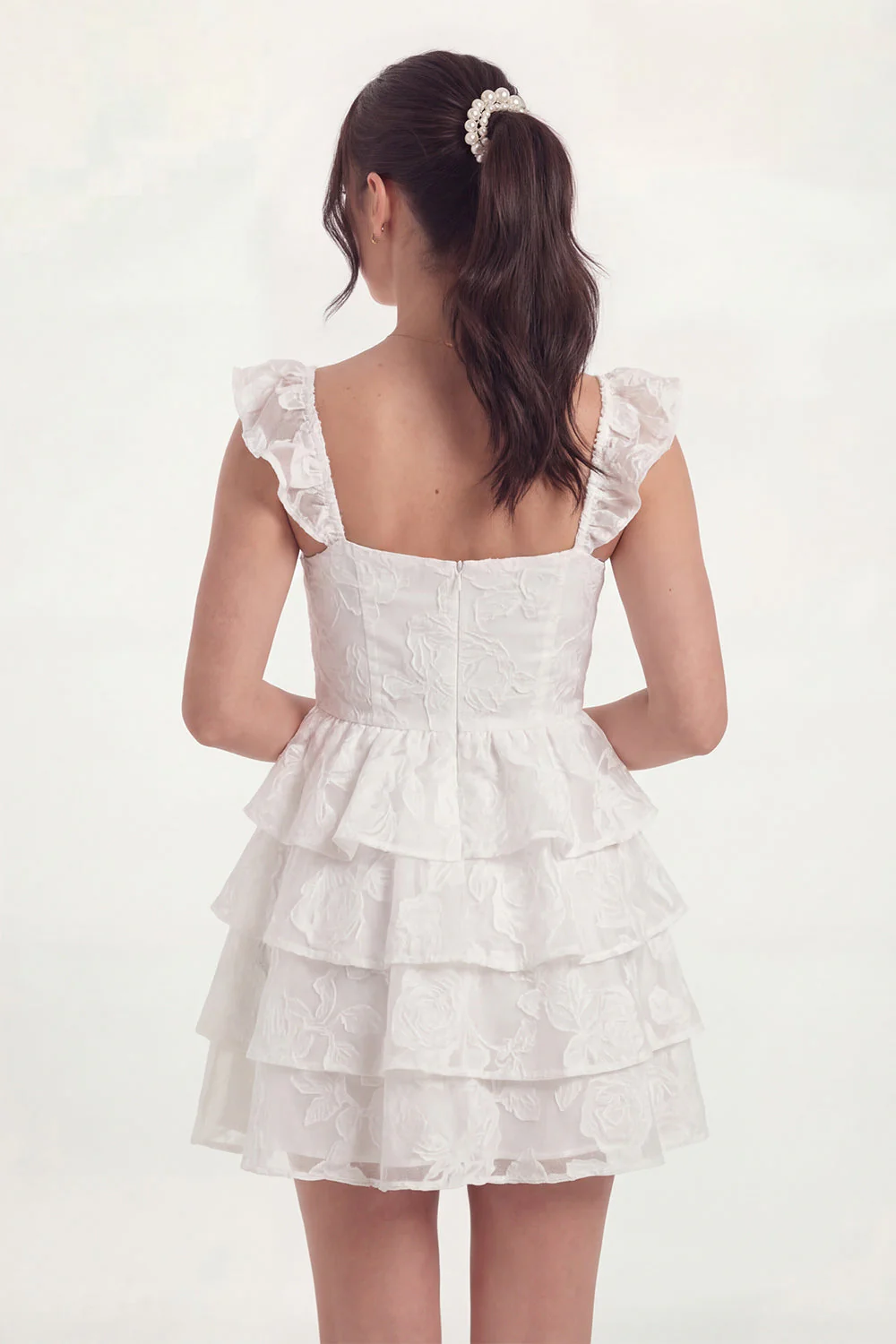 White Corset A Line Tiered Ruffle Short Graduation Dress - Image 2