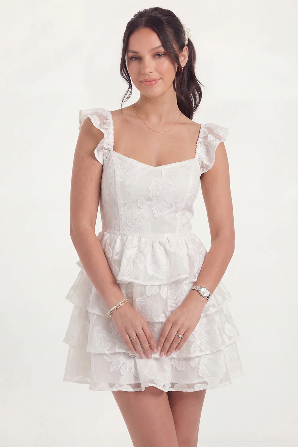 White Corset A Line Tiered Ruffle Short Graduation Dress - Image 3