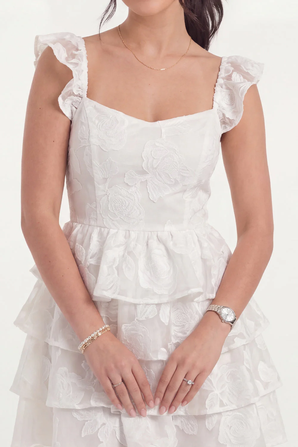 White Corset A Line Tiered Ruffle Short Graduation Dress - Image 4