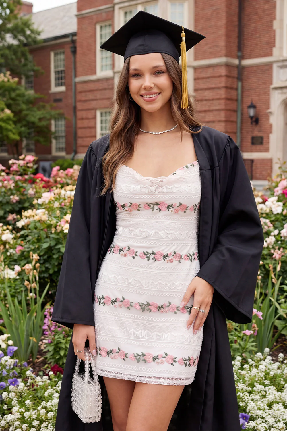 White FLoral Lace Bodycon Short Graduation Dress - Image 3