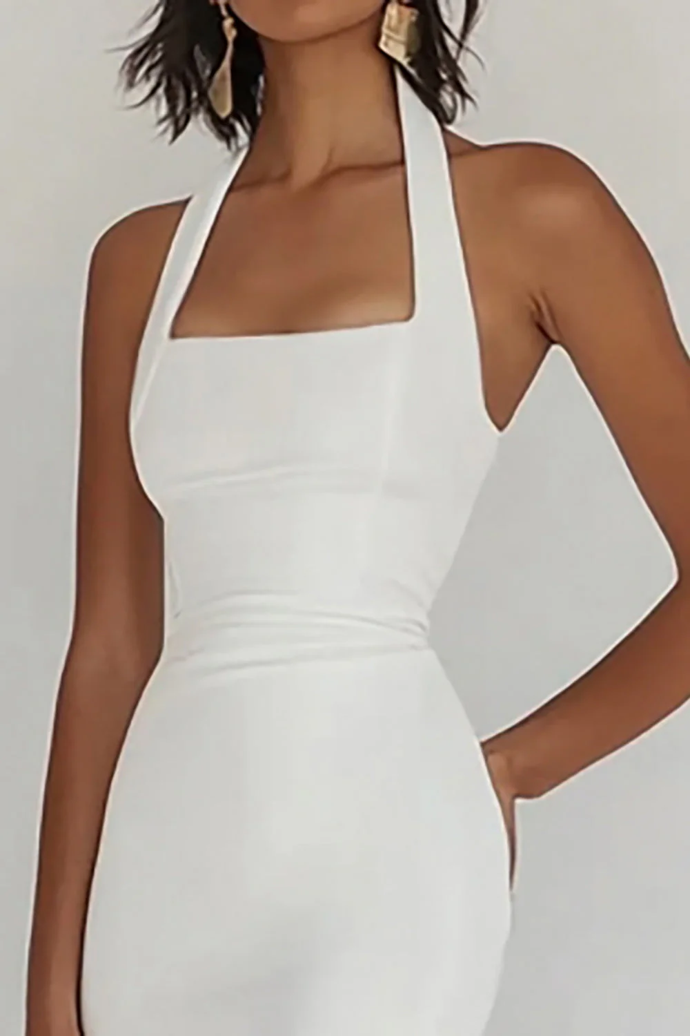 White Halter Mermaid Pleated Party Dress - Image 2