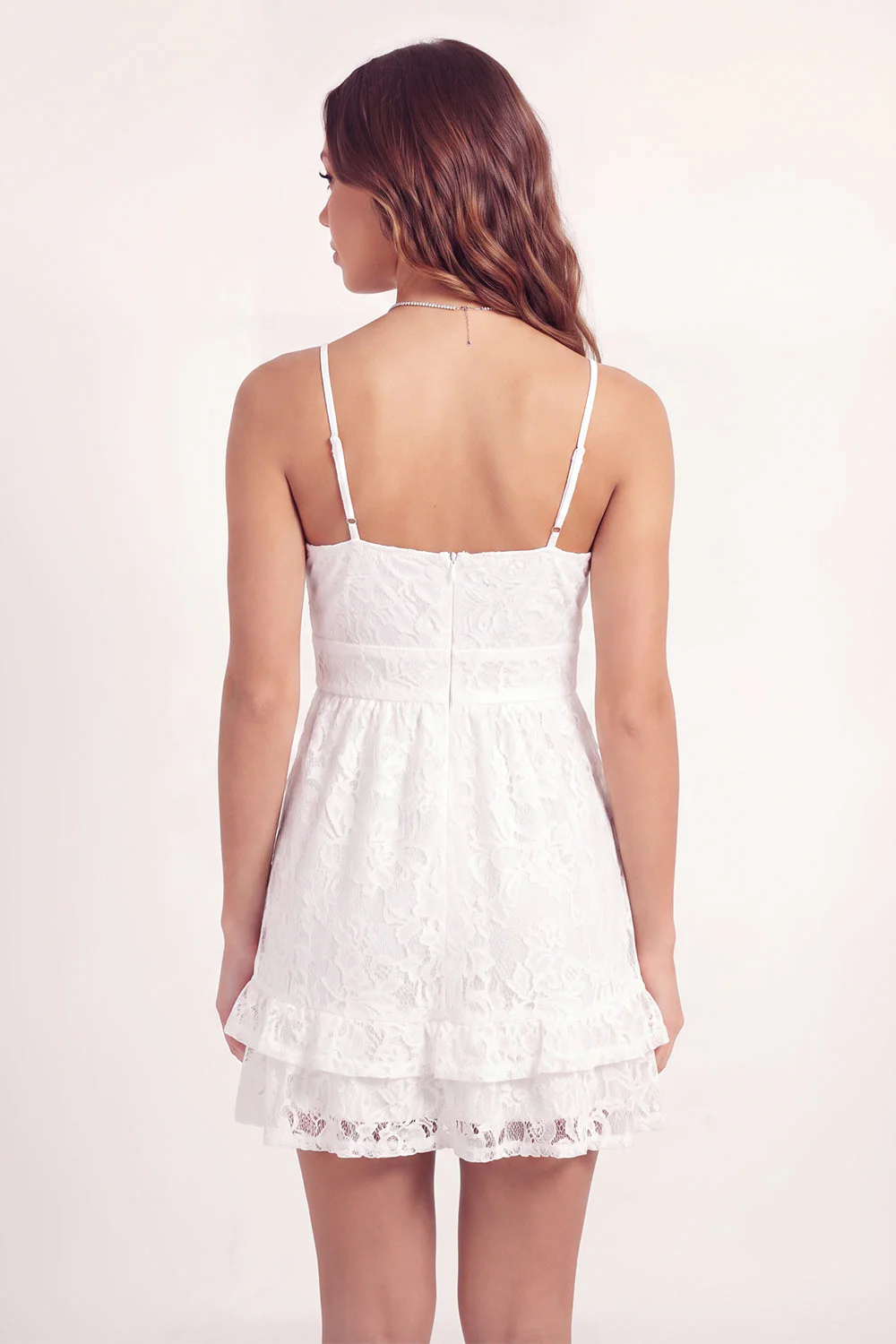 White Lace A-Line Spaghetti Straps Mini Graduation Dress - Image 2