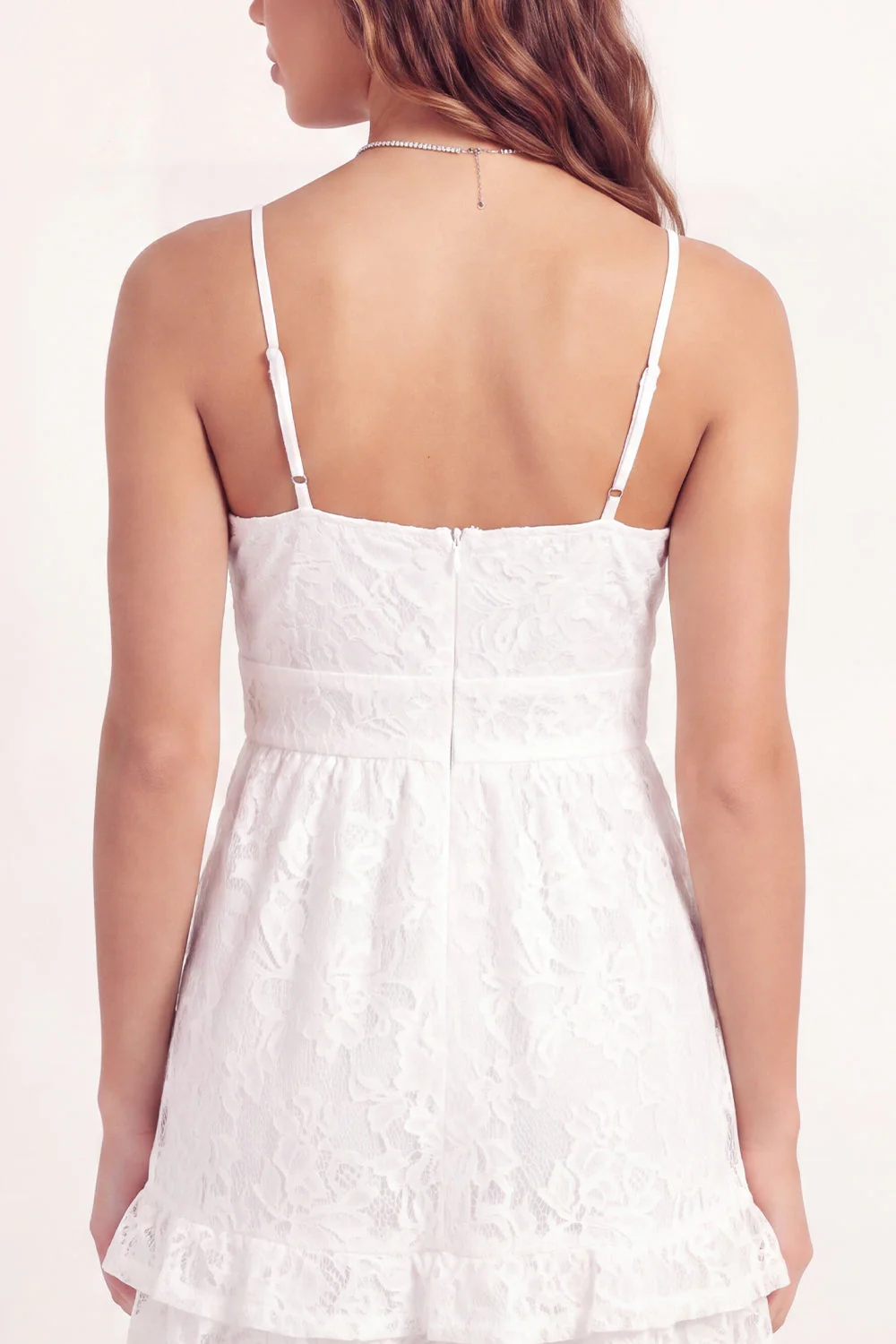 White Lace A-Line Spaghetti Straps Mini Graduation Dress - Image 5