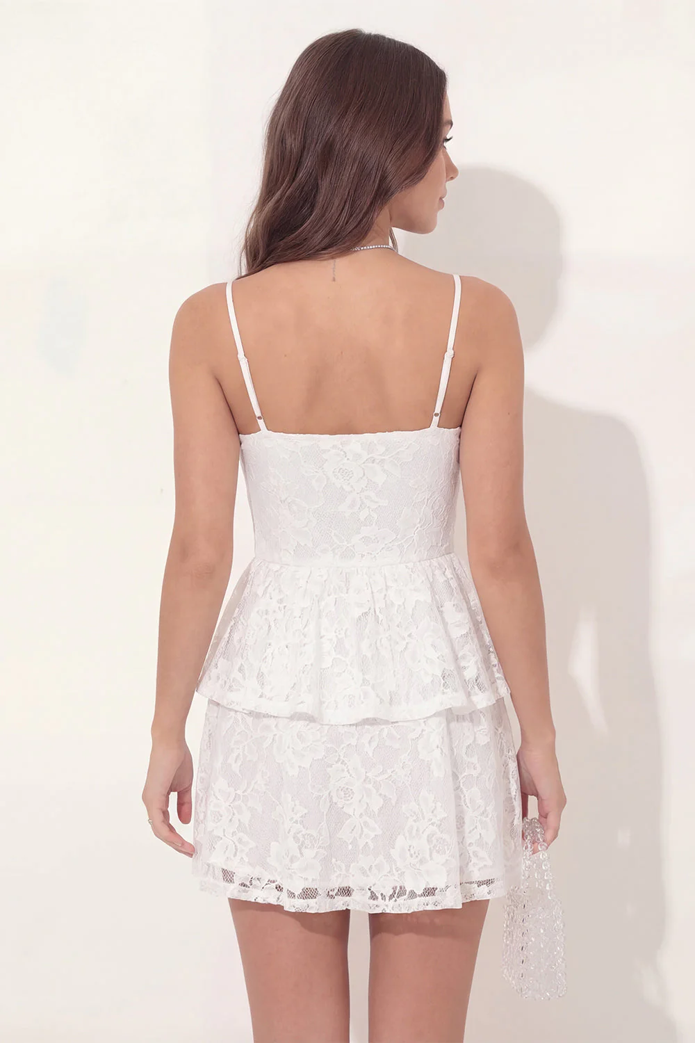 White Lace A Line Ruffled Spaghetti Straps Mini Graduation Dress - Image 2