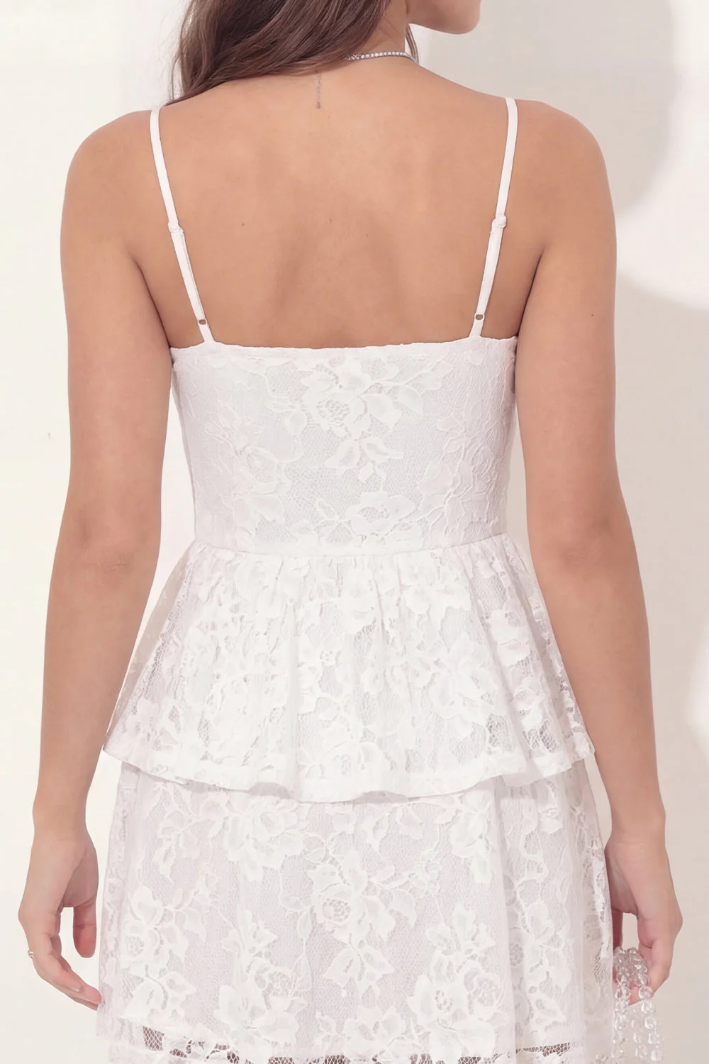 White Lace A Line Ruffled Spaghetti Straps Mini Graduation Dress - Image 4