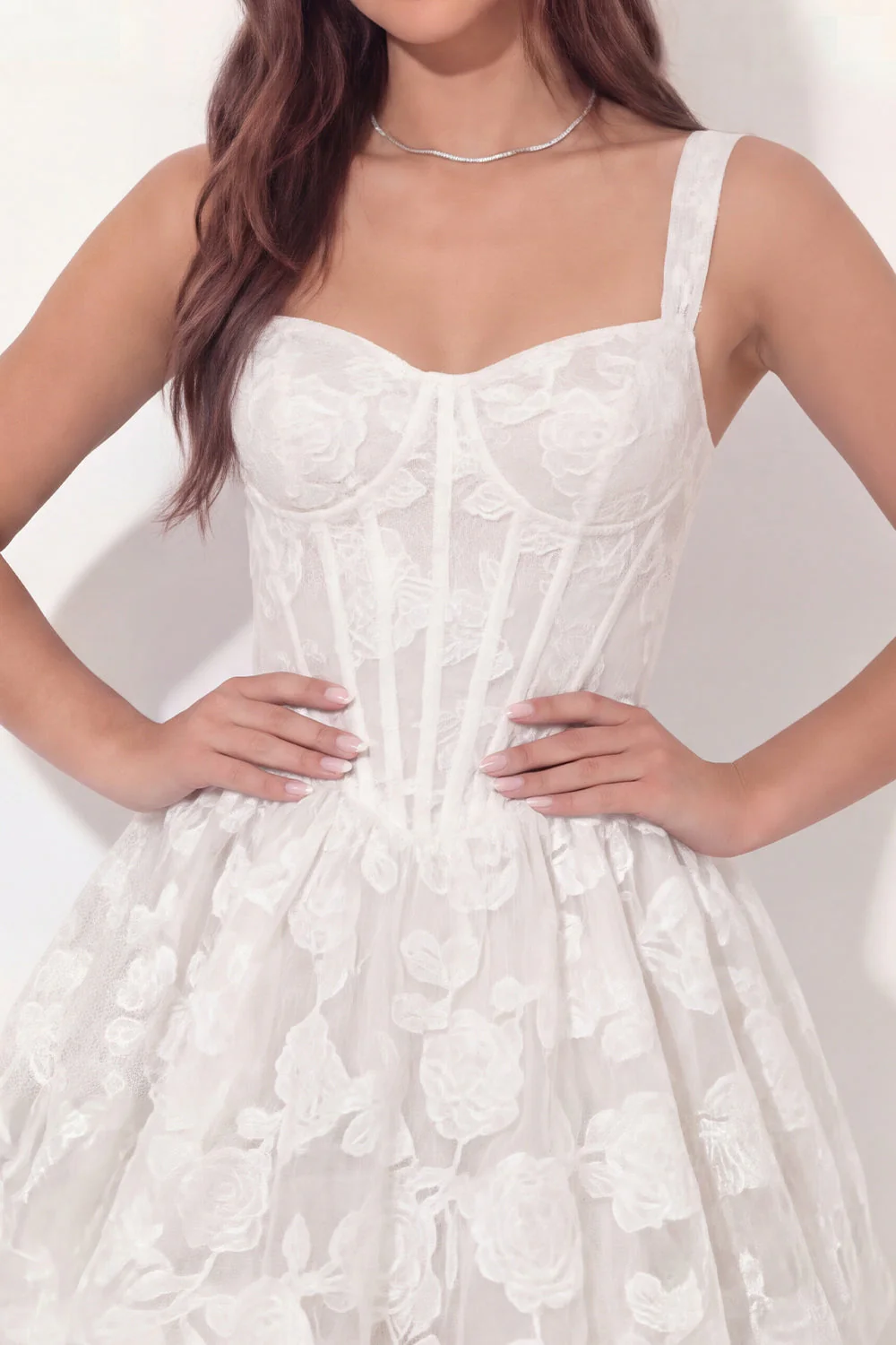 White Lace Floral Corset A Line Short Graduation Dress - Image 4