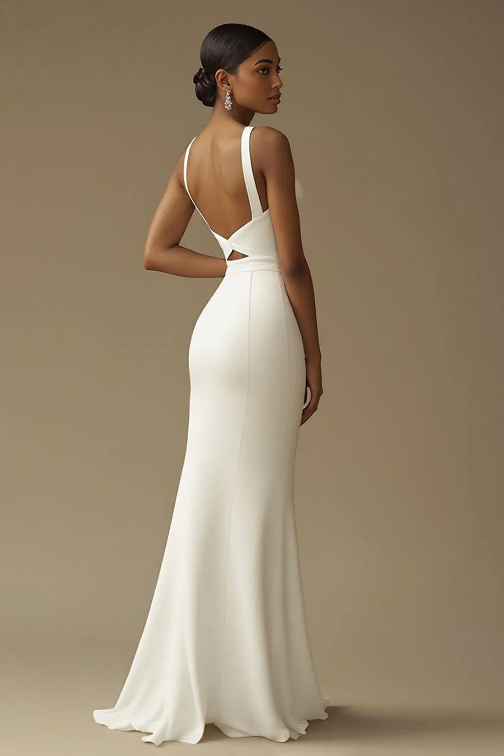 White Mermaid Cut Out Long Wedding Dress with Slit - Image 2
